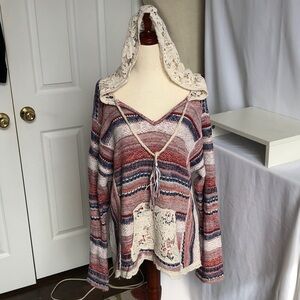 American Rag Red and Blue Striped Hoodie with Lace Details